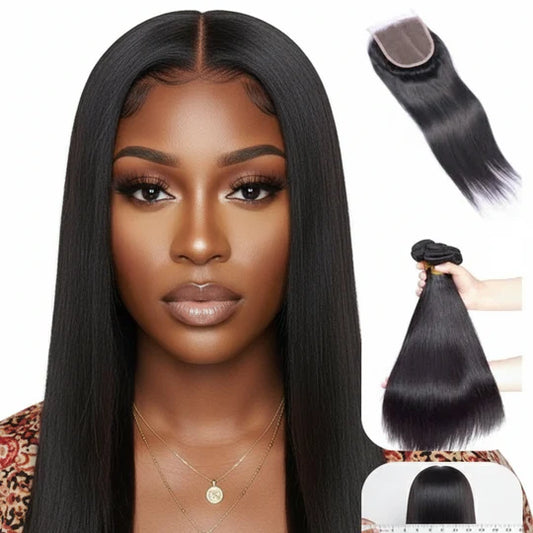 3 Brazilian Straight Bundle + Lace Closure Deal