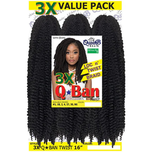 Synthetic Queen B 3X Q-Ban Twist Hair – Color #1B | Lightweight & Easy Install