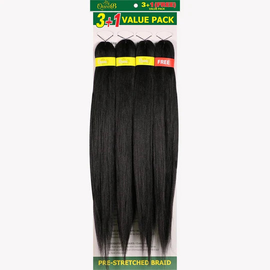 Queen B Pre-Stretched Braiding Hair – 3+1 Value Pack | Lightweight Remy Texture Braiding Hair