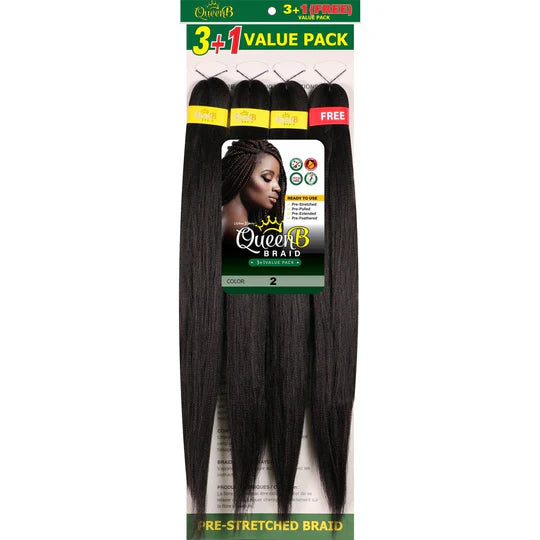 Queen B Pre-Stretched Braiding Hair – 3+1 Value Pack | Lightweight Remy Texture Braiding Hair