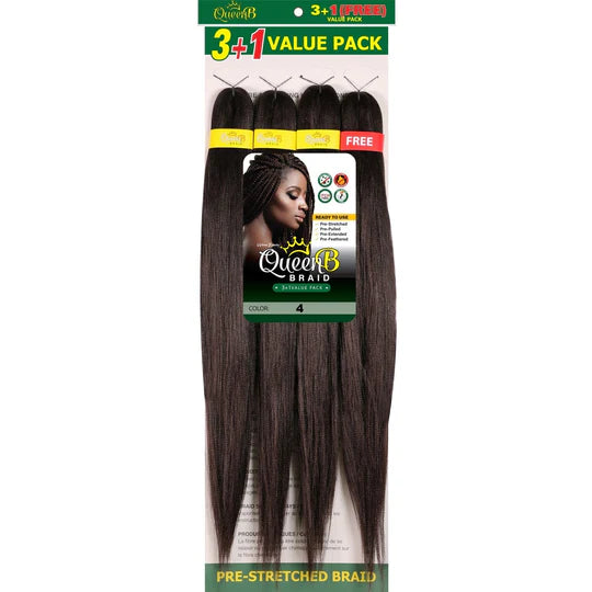 Queen B Pre-Stretched Braiding Hair – 3+1 Value Pack | Lightweight Remy Texture Braiding Hair