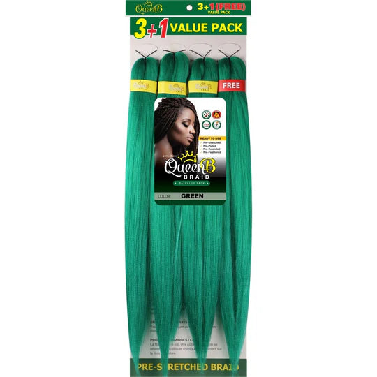 Queen B Pre-Stretched Braiding Hair – 3+1 Value Pack | Lightweight Remy Texture Braiding Hair