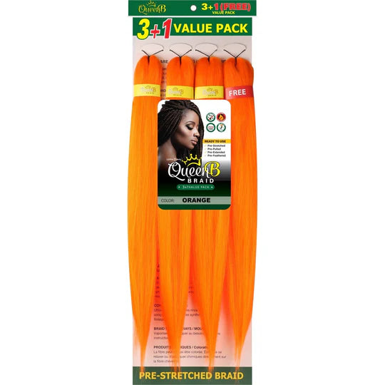 Queen B Pre-Stretched Braiding Hair – 3+1 Value Pack | Lightweight Remy Texture Braiding Hair