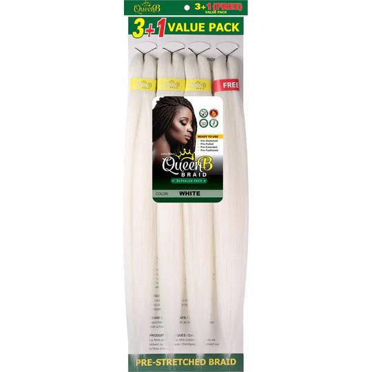 Queen B Pre-Stretched Braiding Hair – 3+1 Value Pack | Lightweight Remy Texture Braiding Hair