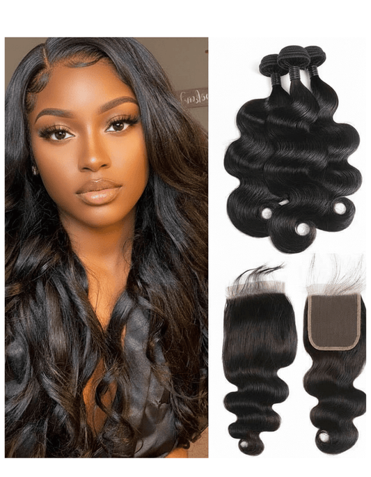 3 Brazilian Body Wave Bundle + Lace Closure Deal