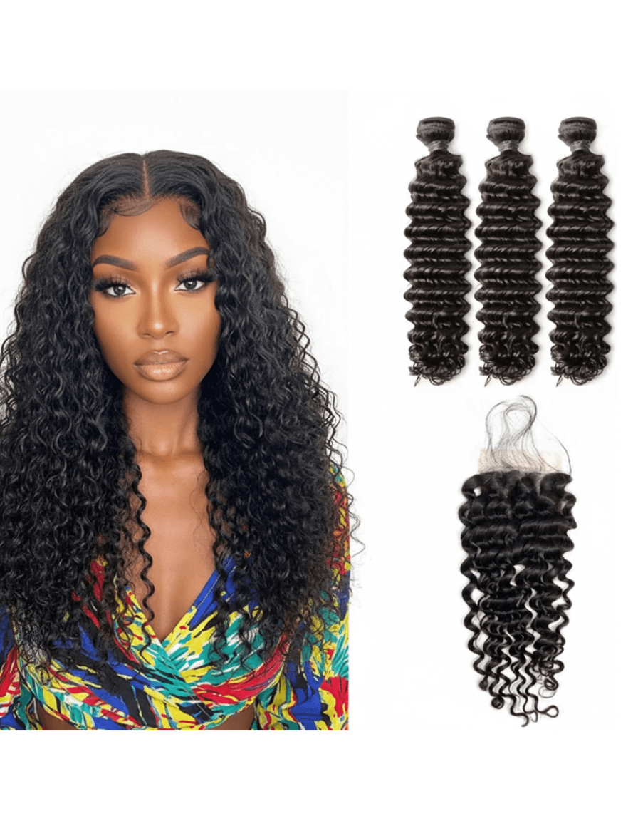 3 Brazilian Deep Wave Bundle + Lace Closure Deal