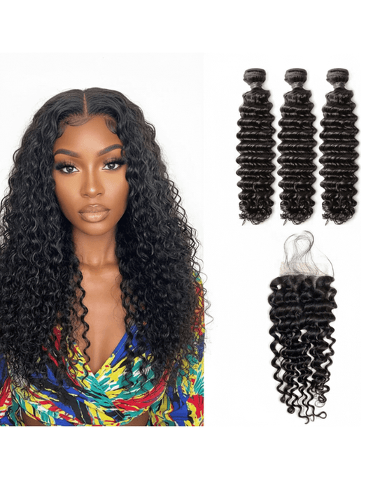 3 Brazilian Deep Wave Bundle + Lace Closure Deal