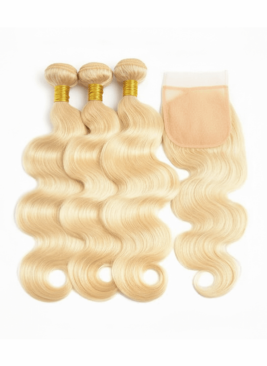 3 Malaysian Body Wave Bundle + Lace Closure (Platimum Blonde) Deal